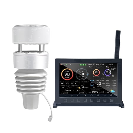 Ecowitt HP2564 Wi-Fi Weather Station, 7-In-1 Solar-Powered Outdoor Sensor with Haptic Rain Gauge, 7-Inch Full-Color Touch Display