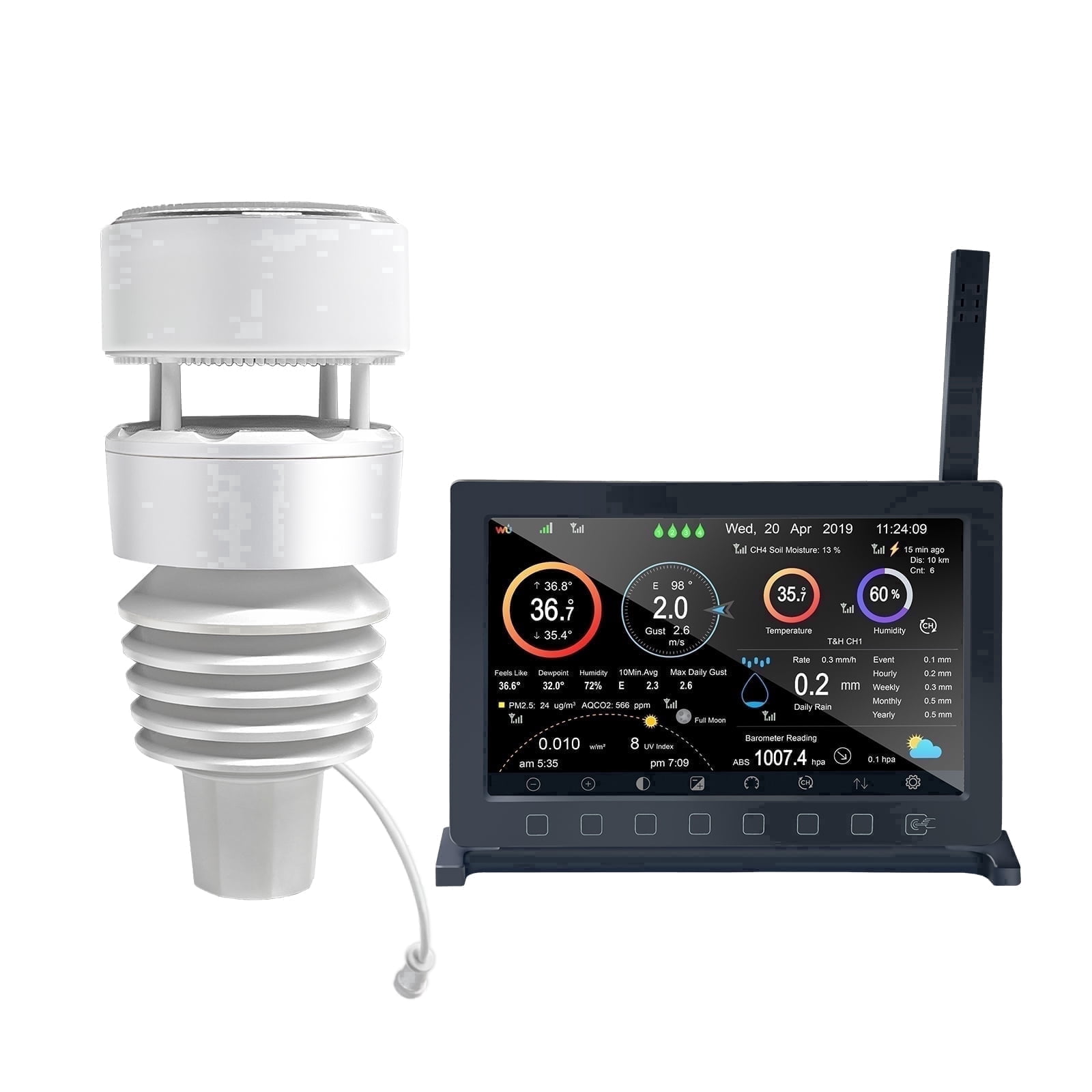 Ecowitt HP2564 Wi-Fi Weather Station with 7-in-1 Solar Powered Outdoor Sensor, Haptic Rain Gauge and 7-inch Full Color Touch Display