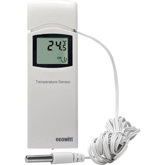 Ecowitt WN30 Digital Wireless Thermometer with Digital Display, 3 m Waterproof Probe Sensor for Home, Garden, Refrigerator and Freezer, 915 MHz