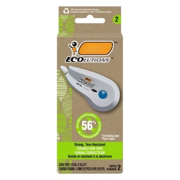 ECOlutions 2 Pack Correction Tape Smudge-Free White Out for Home Office Supplies