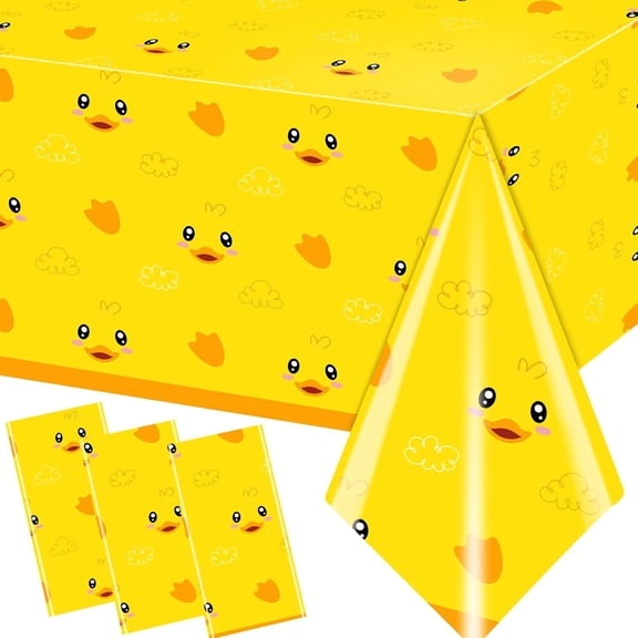 ECP 3pcs Yellow Duckie Table Cover, Waterproof & Easy to Clean, 70.8x42.5 inches, Duck-themed Tablecloth for Parties, Baby Showers, Gender Reveals