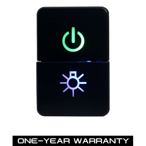 ECP-AUTOTEILE Power on/Light System Dual Pushbutton Car Fog Switches w/Blue,Green Dual-Color 200 Series, Including Wiring Wire Harness Adapter,32.5mmx22mm,LED Light, DRL,Fog Lights etc