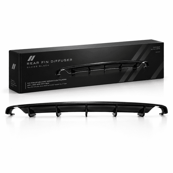 ECP-AUTOTEILE fit for 22-25 Civic Sedan Ex,Si,Touring FE1 / FE2 4DR 11th Gen Rear Fin Diffuser Gloss Black w/Corner Splitter Euro Type