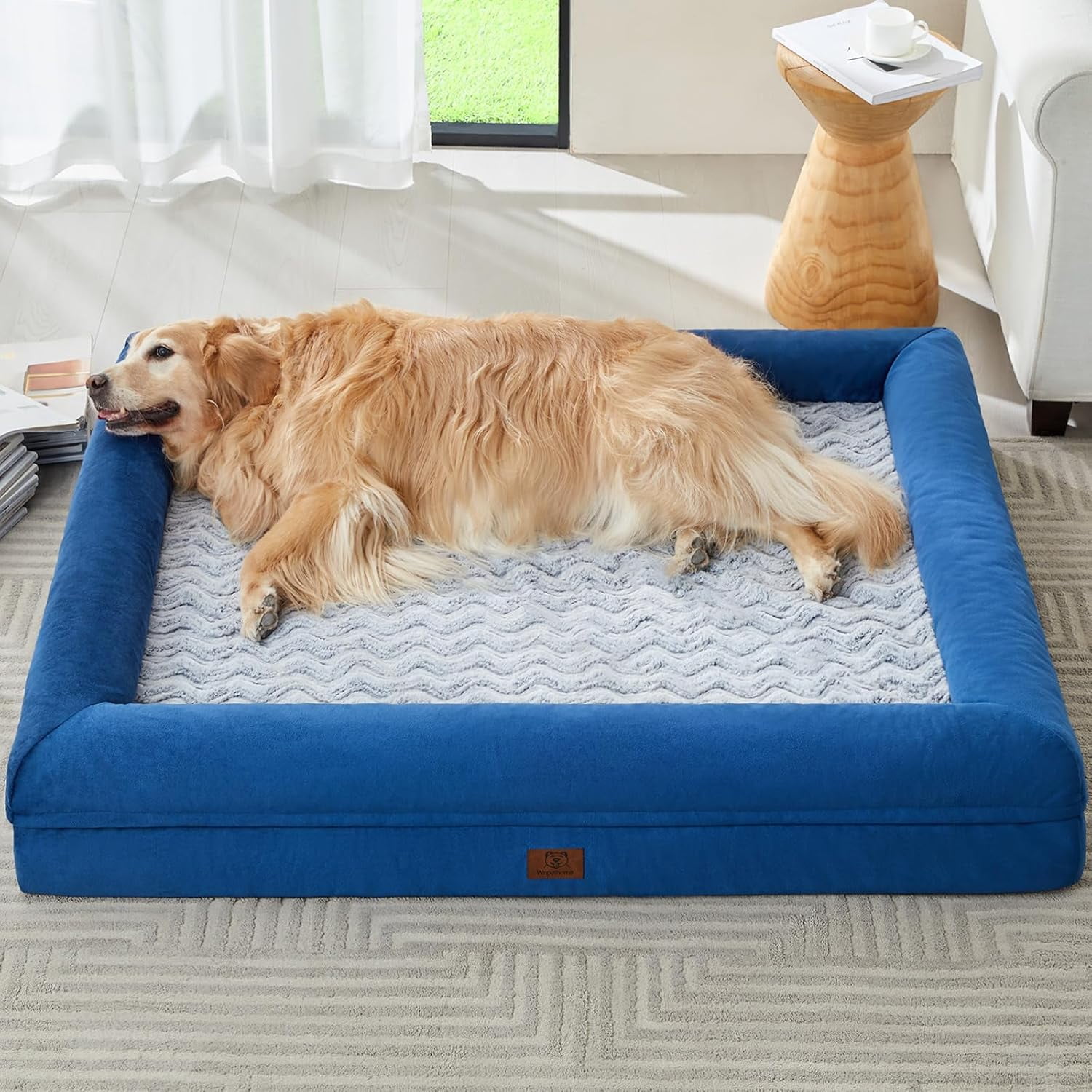 ECP XXL Extra Large Dog Bed, Washable Dog Couch with Removable Waterproof Cover, Orthopedic Large Pet Sofa Bed with Bolster Sides for Sleeping