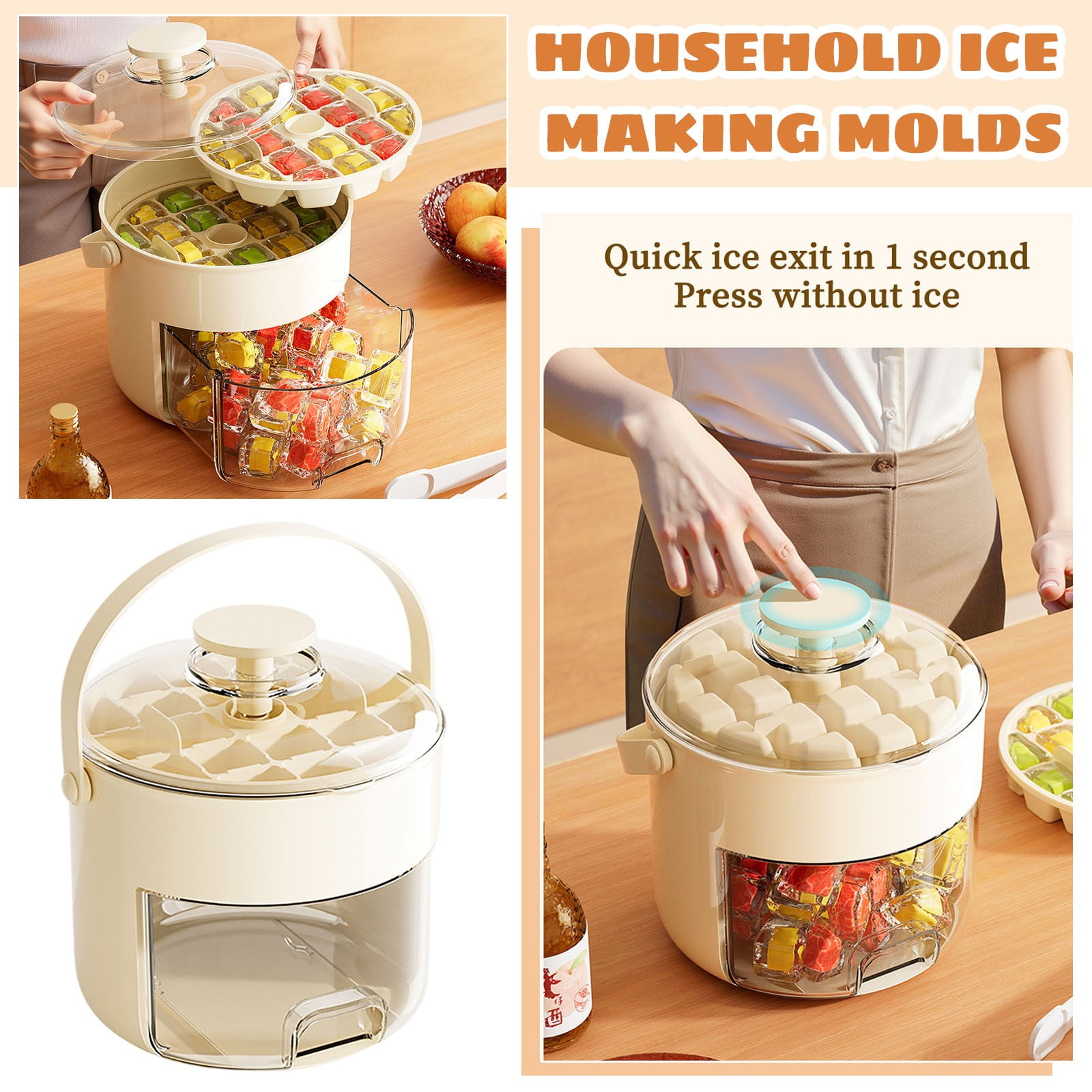 ECPECAD Ice Tray, Portable Push Ice Bucket And Ice Tray Design, Easy To ...