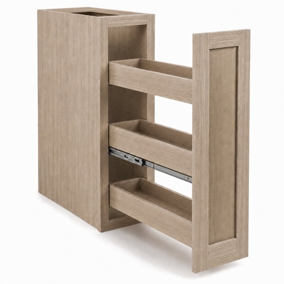 ECPKHCT 9"W x 24"D x 34.5"H Pull-Out Spice and Oil Base Cabinet, 3-Tier Solid Wood Organizer, Soft-Close Natural Oak