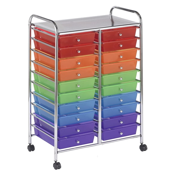 ECR4Kids 20-Drawer Everyday Mobile Storage Utility Cart, Craft Organizer, Assorted