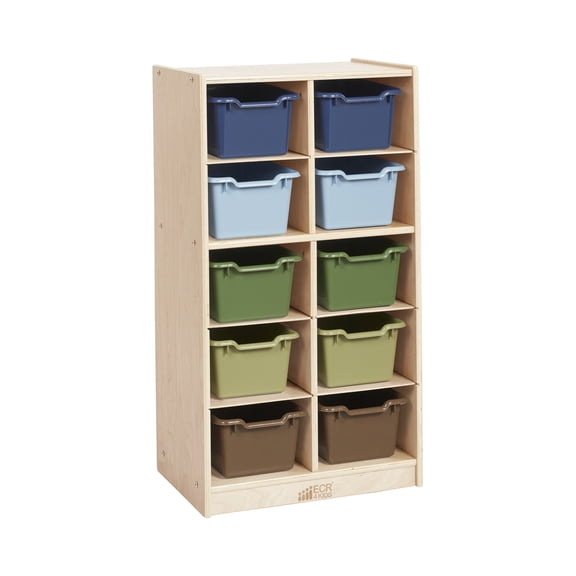 ECR4Kids 10 Cubby Mobile Tray Cabinet and 10 Scoop Front Bins, 5x2, Kids Furniture, Natural