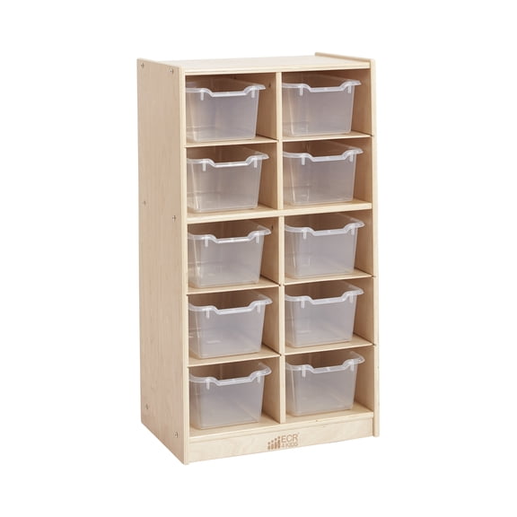 ECR4Kids 10 Cubby Mobile Tray Cabinet and 10 Scoop Front Bins, 5x2, Kids Furniture, Clear