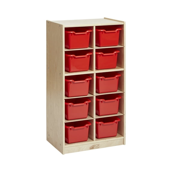 10 Cubby Mobile Tray Cabinet and 10 Scoop Front Bins, 5x2