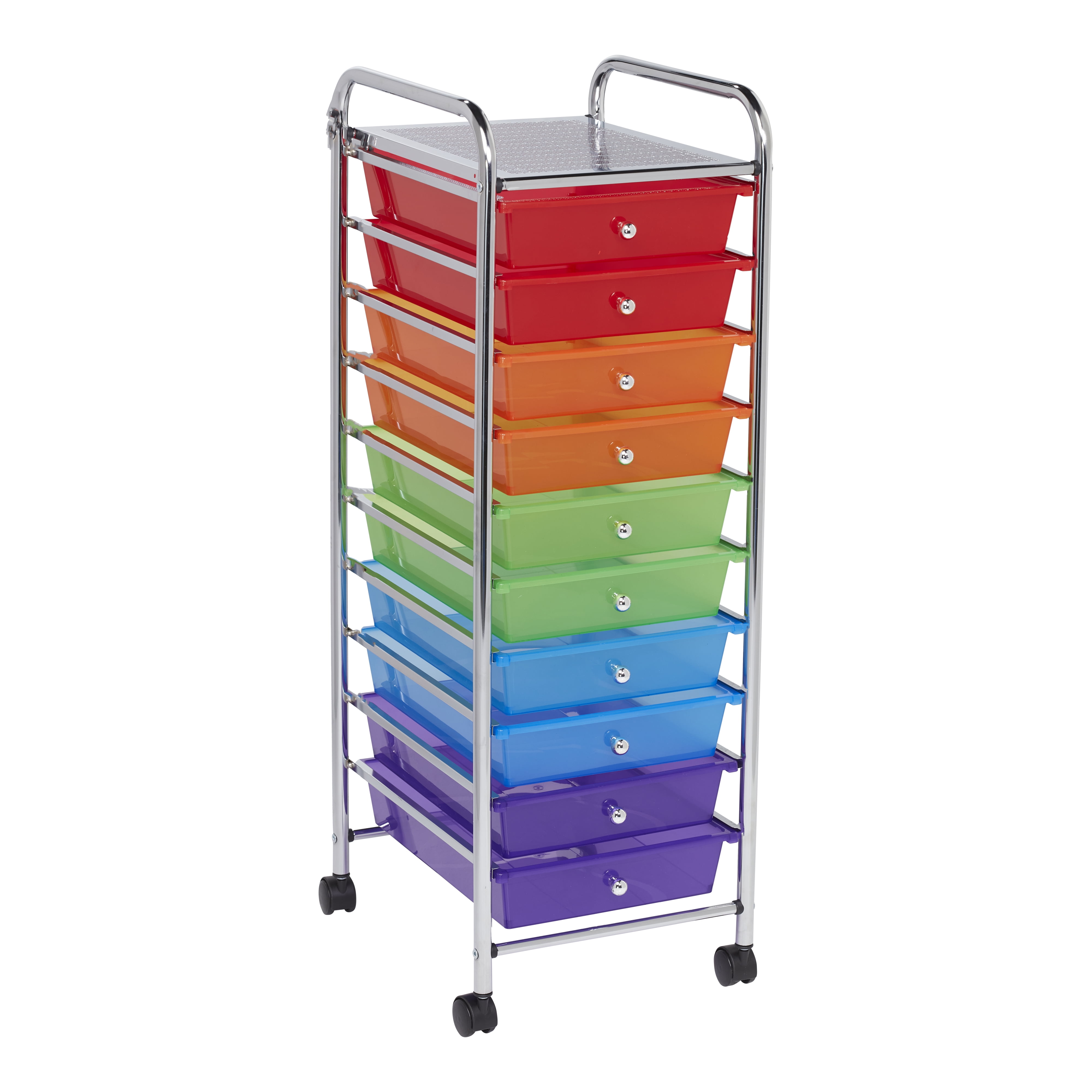 Assorted 10-Drawer Mobile Organizer with Chrome Frame