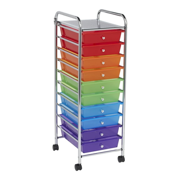 ECR4Kids 10-Drawer Everyday Mobile Storage Utility Cart, Craft Organizer, Assorted