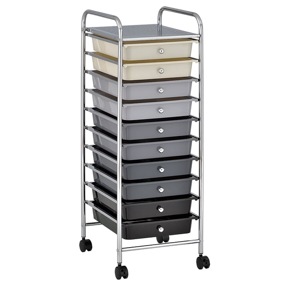 ECR4Kids 10-Drawer Value Mobile Storage Utility Cart, Craft Organizer, Grey Ombre