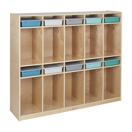ECR4Kids 10-Section Storage Coat Locker with 10 Tray Compartments, Classroom Furniture, Natural