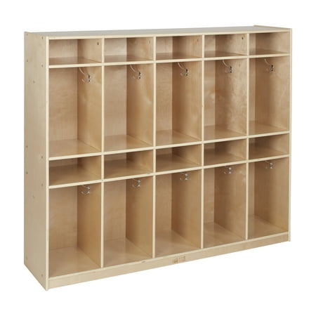 ECR4Kids 10-Section Storage Coat Locker and 10 Letter Size Trays with Lids, Kids Furniture, Natural