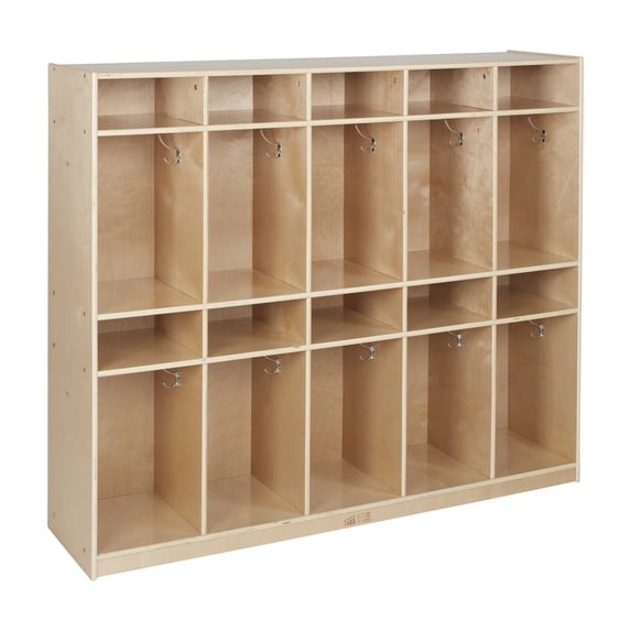 ECR4Kids 10-Section Storage Coat Locker with 10 Tray Compartments, Classroom Furniture, Natural
