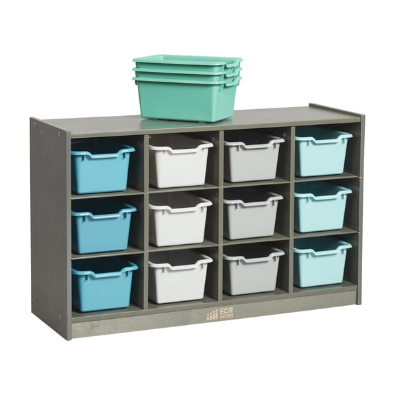 12 Cubby Mobile Tray Cabinet and 15 Scoop Front Bins, 3x4