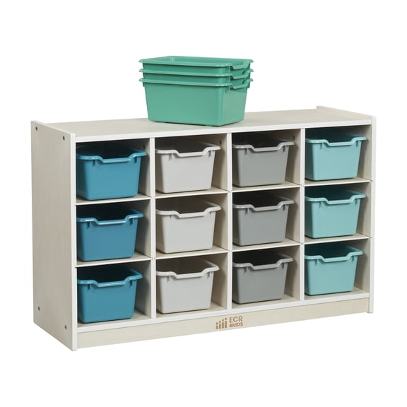 12 Cubby Mobile Tray Cabinet and 15 Scoop Front Bins, 3x4