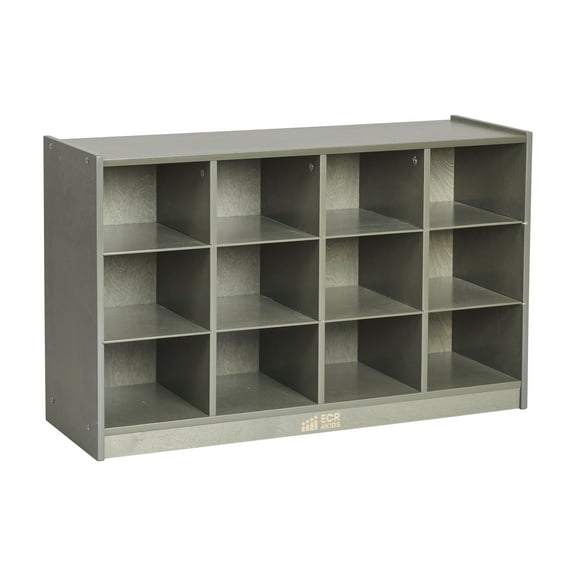 ECR4Kids 12 Cubby Mobile Tray Storage Cabinet, 3x4, Classroom Furniture, Grey Wash