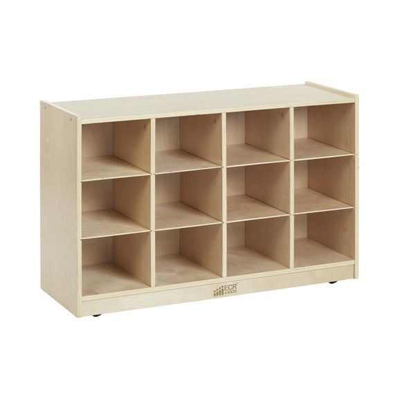ECR4Kids 12 Cubby Mobile Tray Storage Cabinet, 3x4, Natural