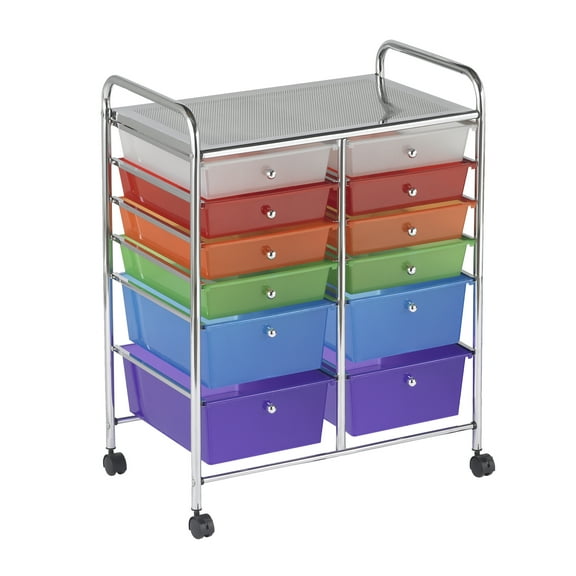ECR4Kids 12-Drawer Everyday Rolling Utility Storage Cart, Mobile Organizer, Assorted