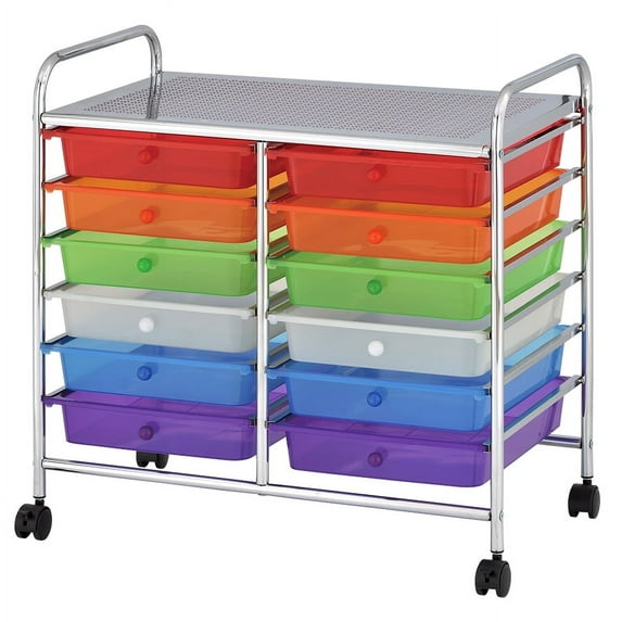 ECR4Kids 12-Drawer Value Mobile Storage Utility Cart, Craft Organizer, Assorted
