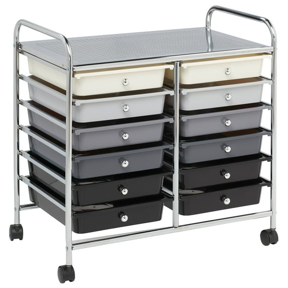 ECR4Kids 12-Drawer Value Mobile Storage Utility Cart, Craft Organizer, Grey Ombre