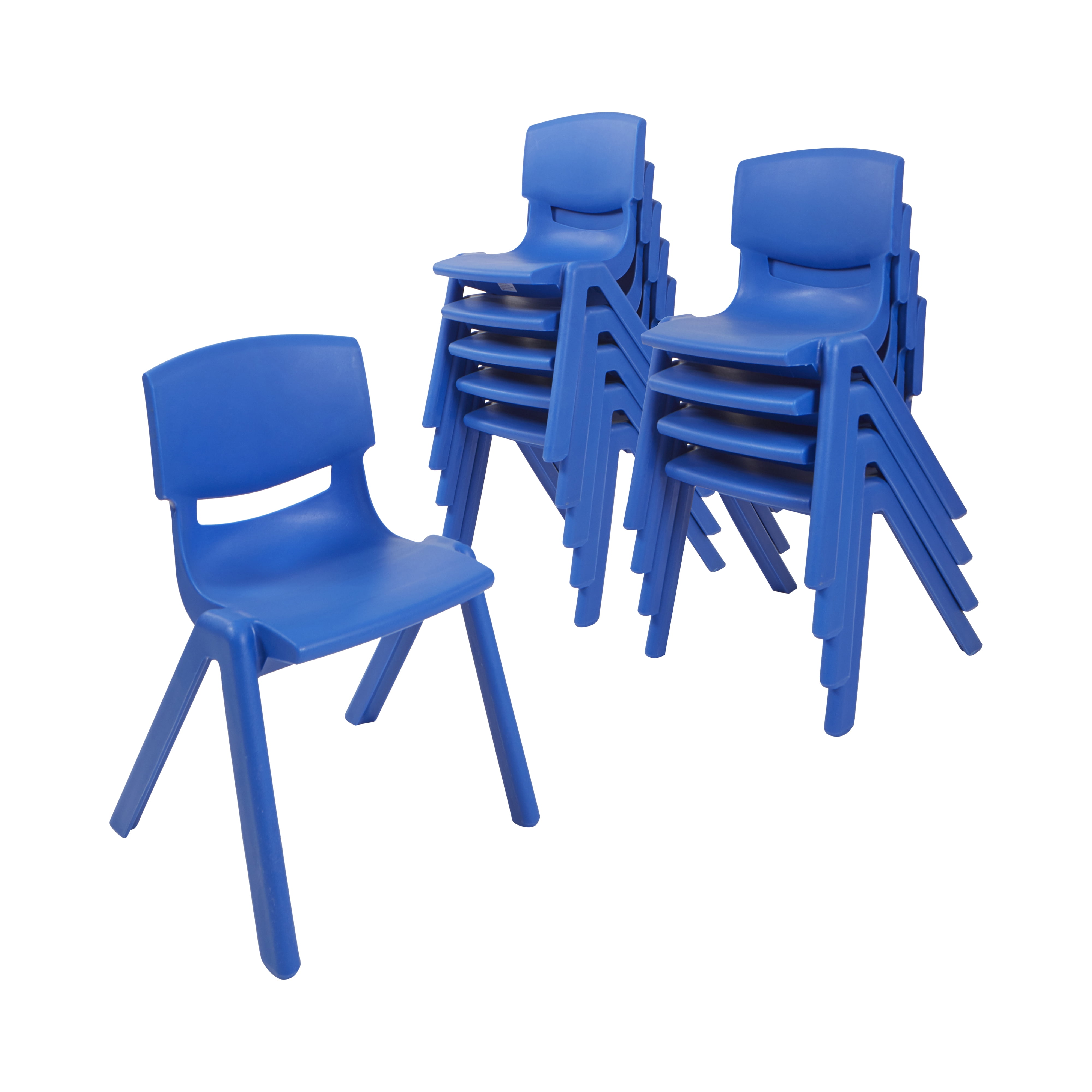 12-Piece Royal Blue Armless Plastic Stacking Accent Chairs