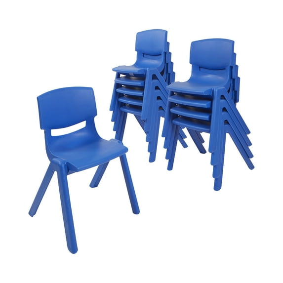 ECR4Kids Plastic School Stackable Chair, 12in, Classroom Furniture, Blue, 10-Piece