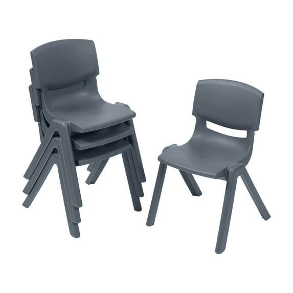 ECR4Kids Plastic School Stackable Chair, 12in, Classroom Furniture, Grey, 4-Pack