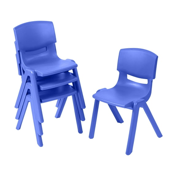 ECR4Kids Plastic School Stackable Chair, 14in, Classroom Furniture, Blue, 4-Pack