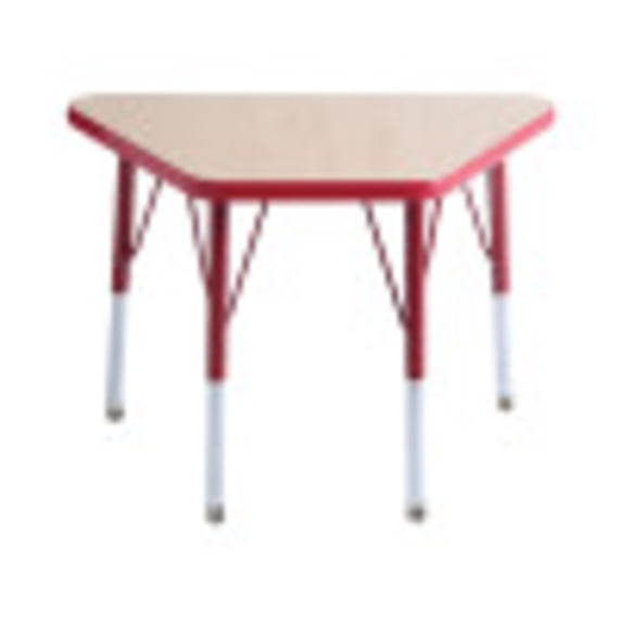 ECR4Kids 18in x 30in Trapezoid Everyday T-Mold Adjustable Activity Table Maple/Red - Standard Swivel