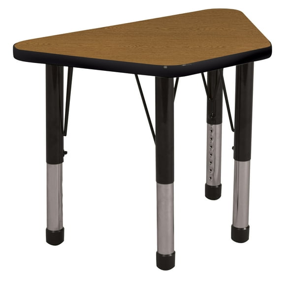 ECR4Kids 18in x 30in Trapezoid Premium Thermo-Fused Adjustable Activity Table Oak/Black/Black - Chunky Leg