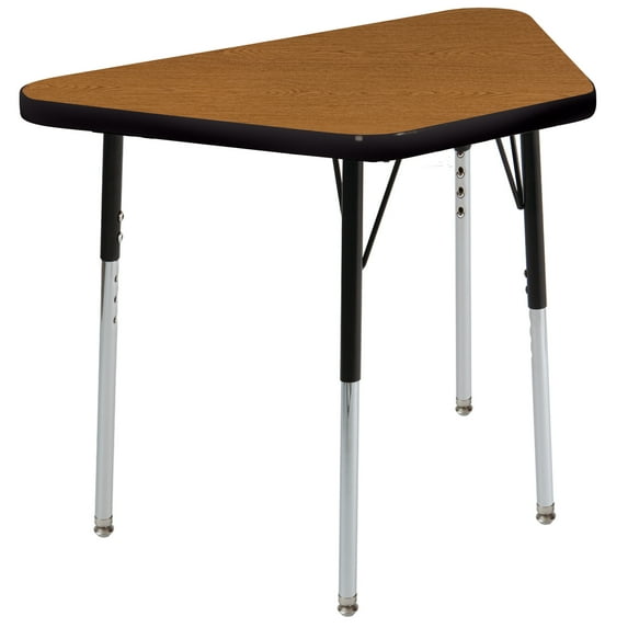 ECR4Kids 18in x 30in Trapezoid Premium Thermo-Fused Adjustable Activity Table Oak/Black/Black - Standard Swivel