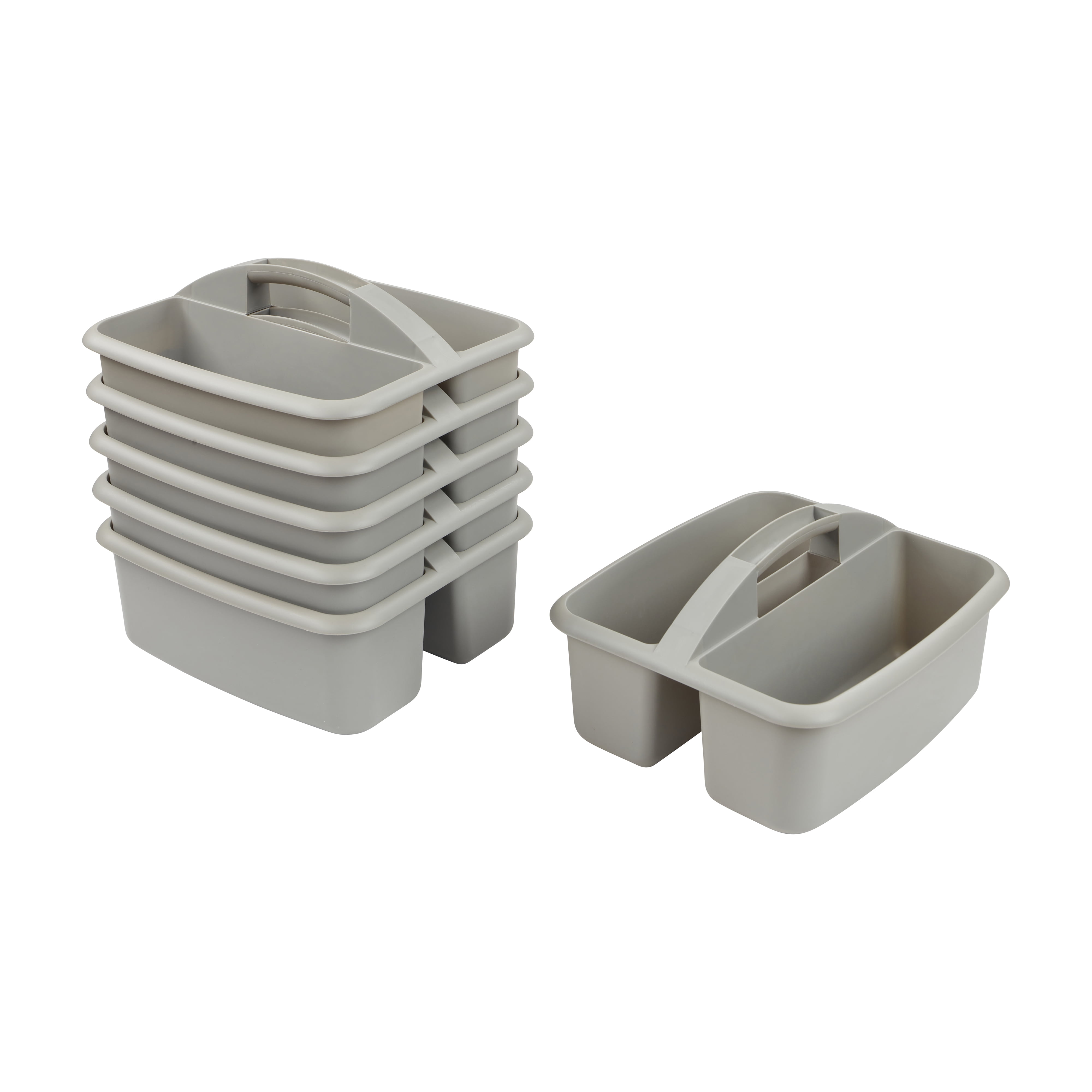 ECR4Kids 2-Compartment Large Plastic Caddy, Multipurpose Organization, Grey, 6-Pack