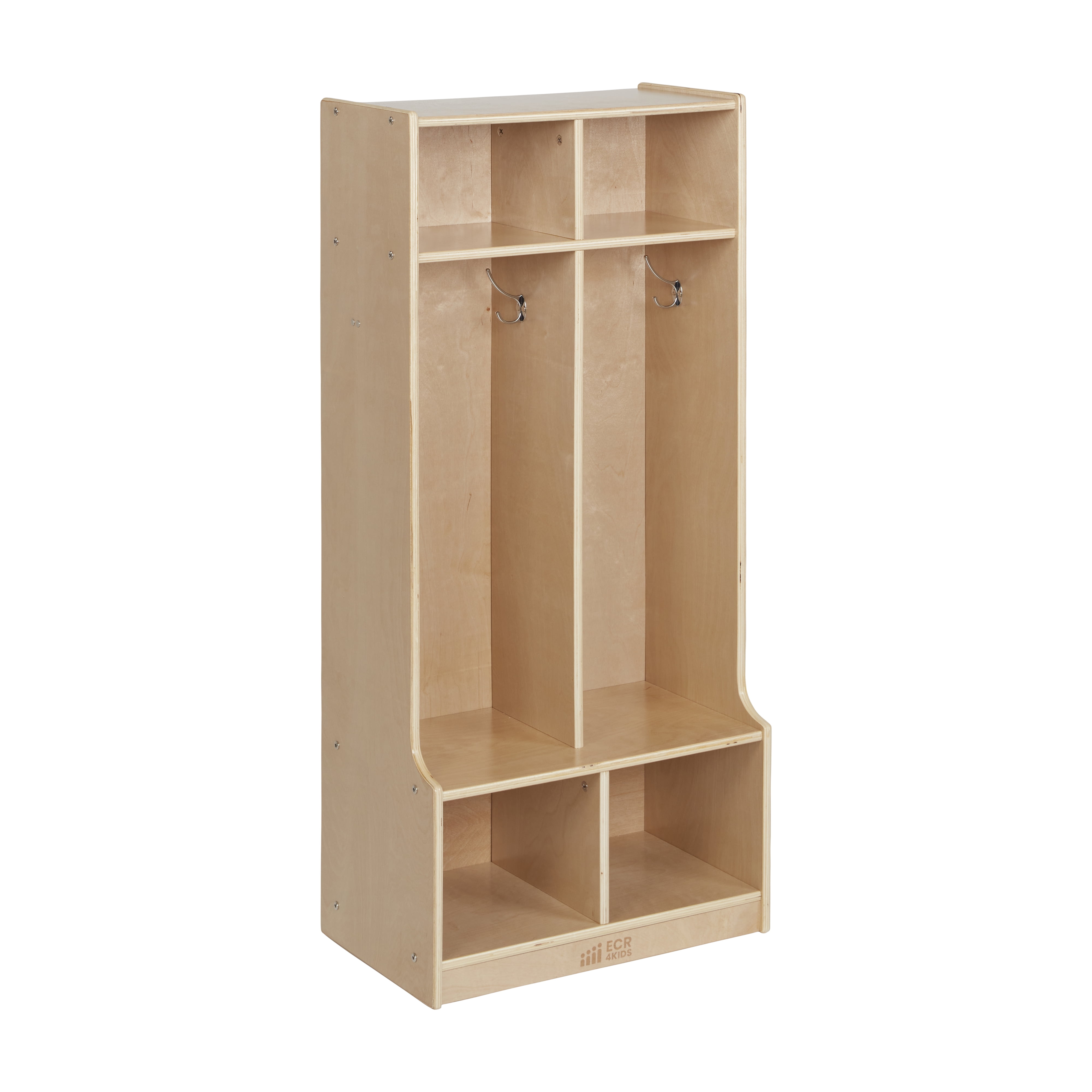 ECR4Kids 2Section Coat Locker with Bench, Classroom Furniture, Natural