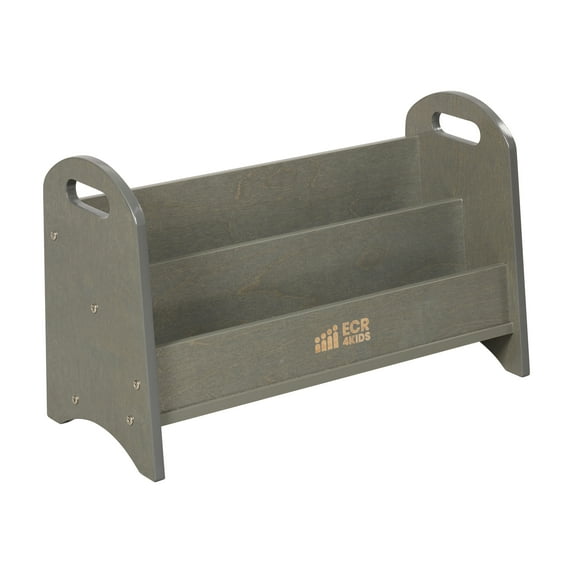 ECR4Kids 2-Shelf Tabletop Book Display with Handles, 24in, Beginner Bookshelf, Grey Wash