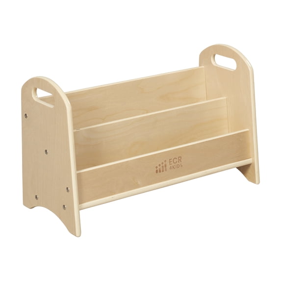 ECR4Kids 2-Shelf Tabletop Book Display with Handles, 24in, Beginner Bookshelf, Natural