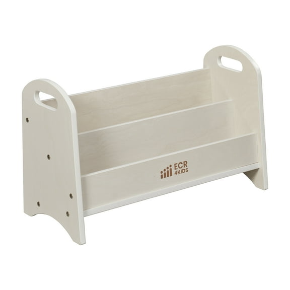 ECR4Kids 2-Shelf Tabletop Book Display with Handles, Beginner Bookshelf, White Wash