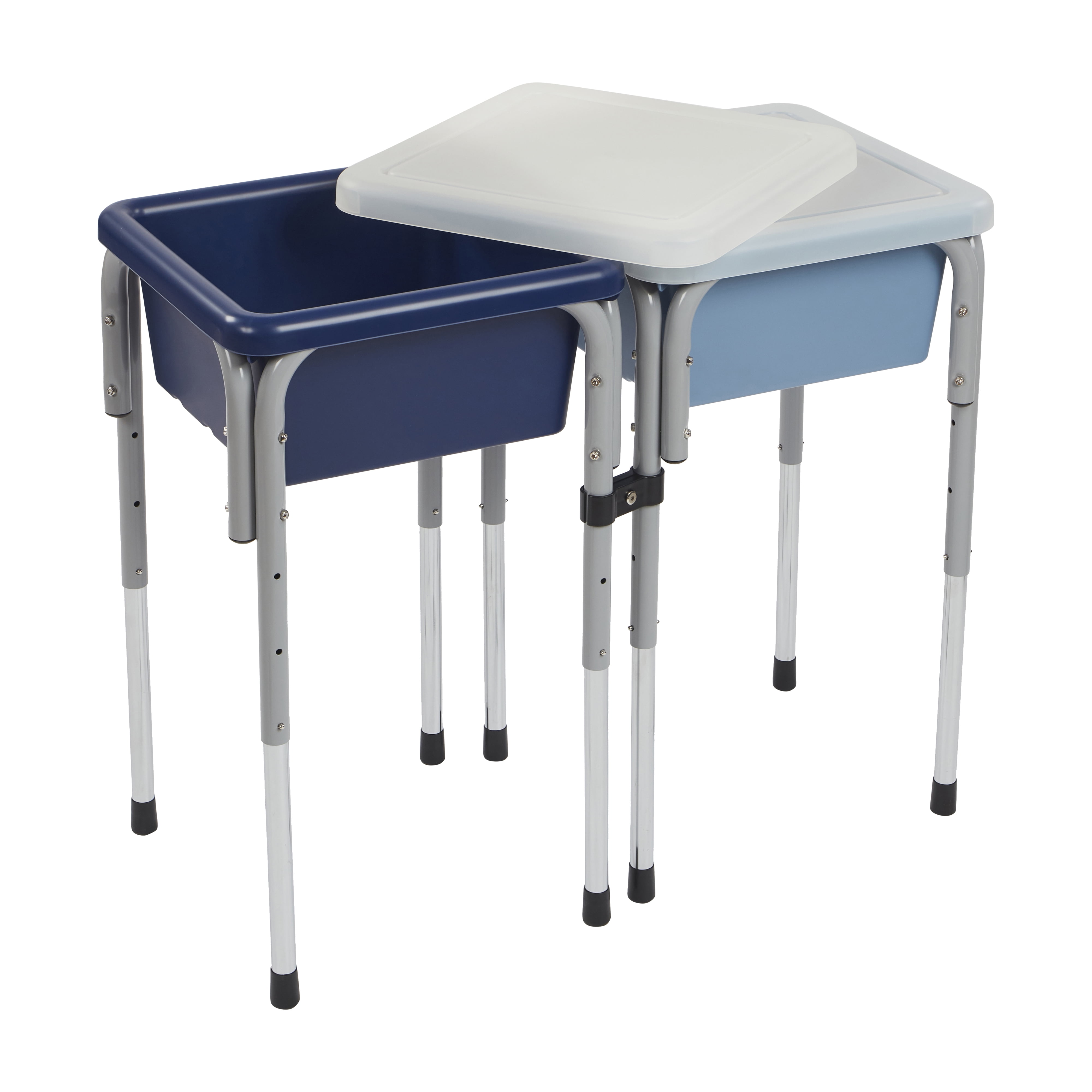 ECR4Kids 2-Station Sand and Water Adjustable Height Table, Sensory Bins, Navy/Powder Blue