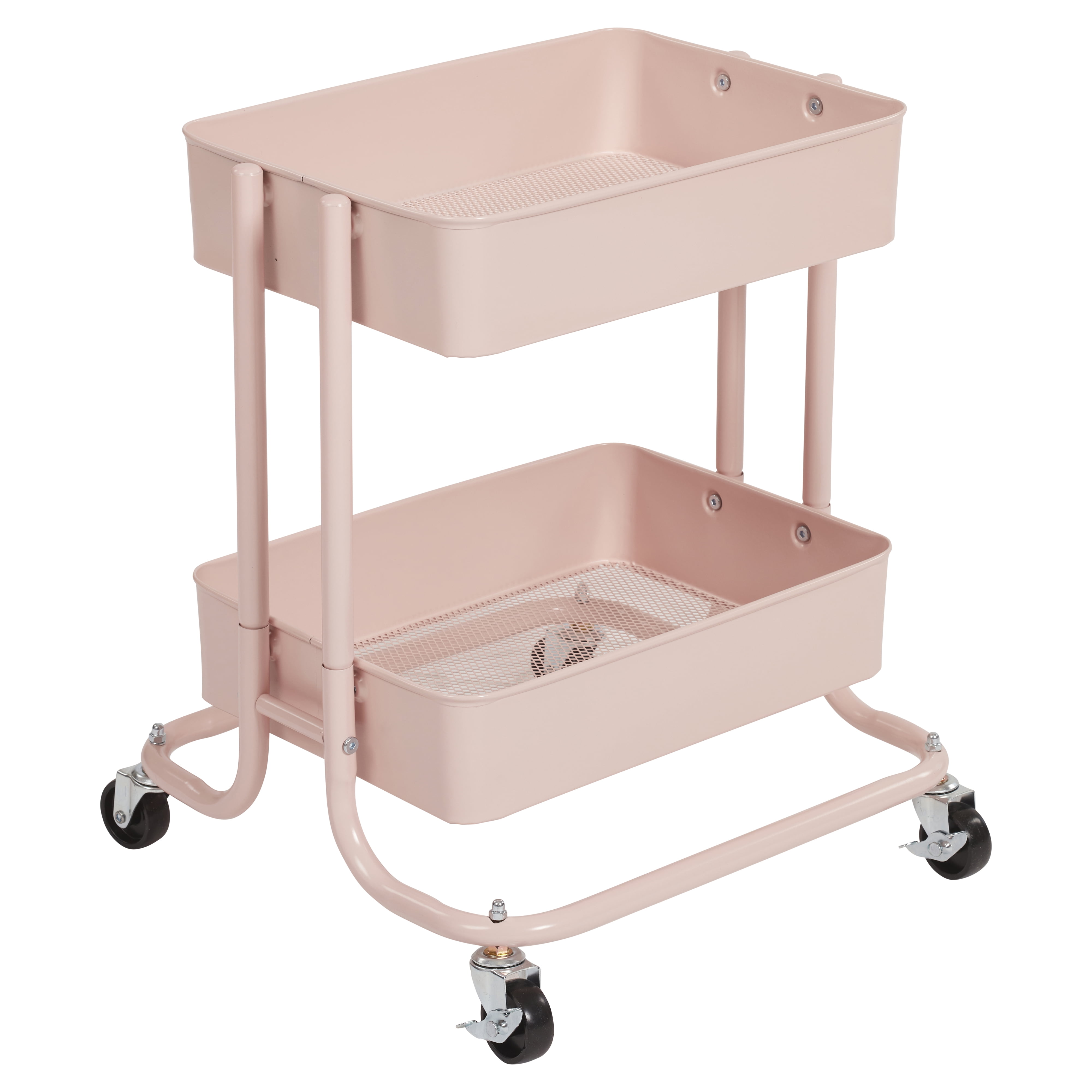 ECR4Kids Pink 2-Tier Metal Rolling Utility Cart