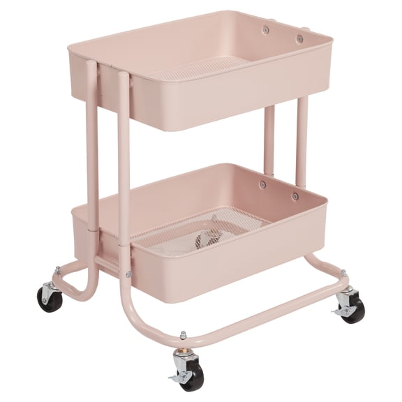 ECR4Kids 2-Tier Metal Rolling Utility Storage Cart, Multipurpose Organization, Pink
