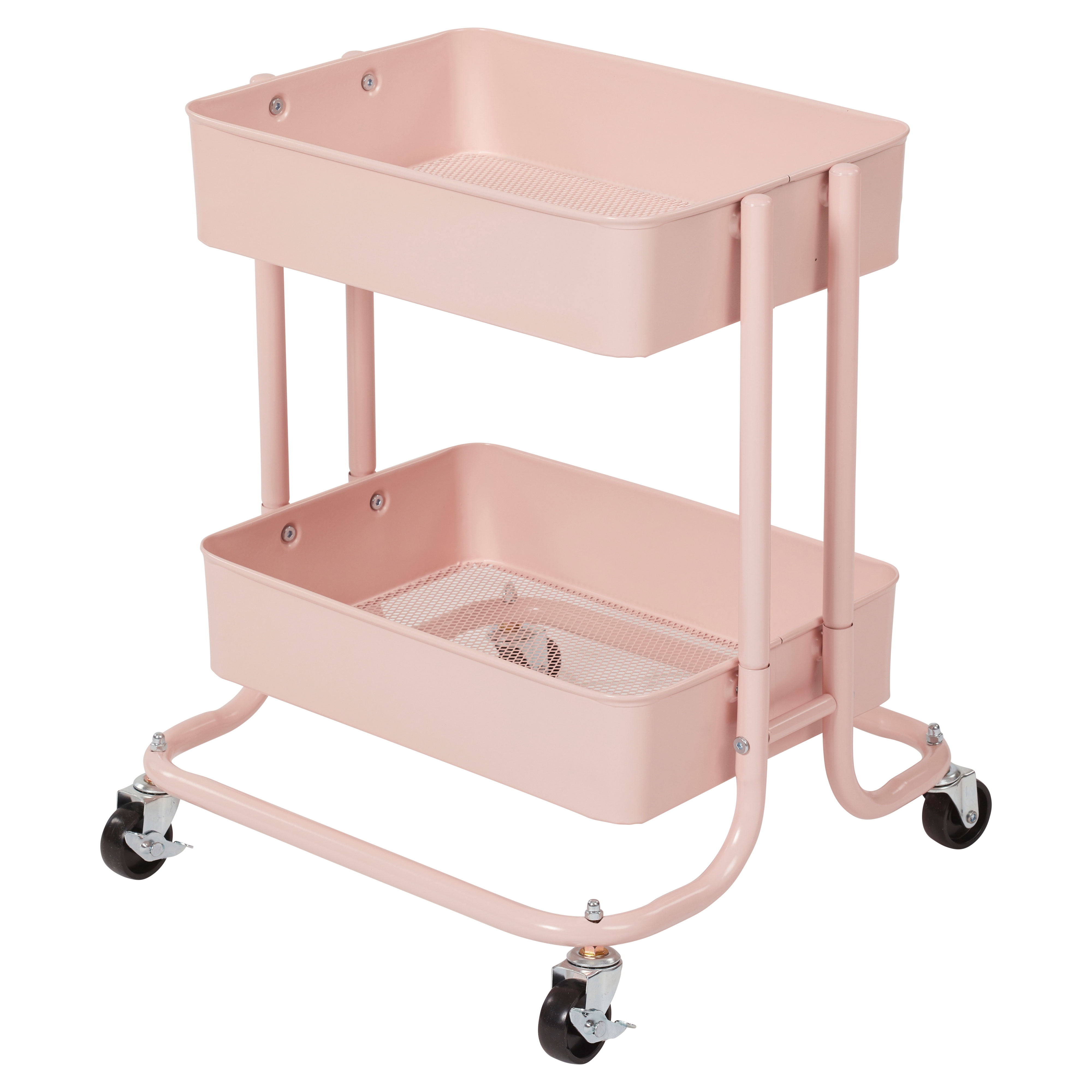 ECR4Kids Pink 2-Tier Metal Rolling Utility Cart