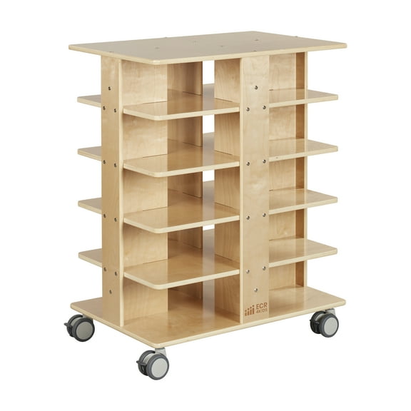 ECR4Kids 20-Compartment Mobile Storage Tower, 5x4, Classroom Furniture, Natural