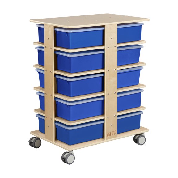 ECR4Kids 20-Compartment Mobile Storage Tower and 20 Cubby Bins, 5x4, Kids Furniture, Natural