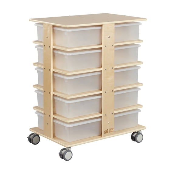 ECR4Kids 20-Compartment Mobile Storage Tower and 20 Cubby Bins, 5x4, Kids Furniture, Natural