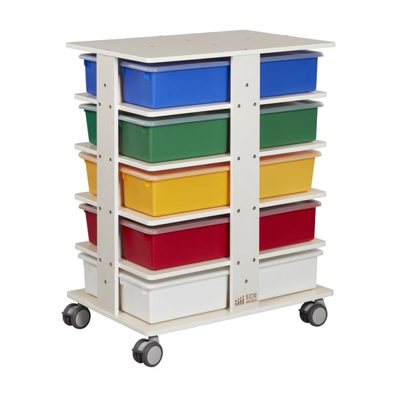 ECR4Kids 20-Compartment Mobile Storage Tower and 20 Cubby Bins, 5x4, Kids Furniture, White Wash