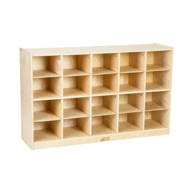 ECR4Kids 20 Cubby Mobile Tray Storage Cabinet, 4x5, Classroom Furniture, Natural