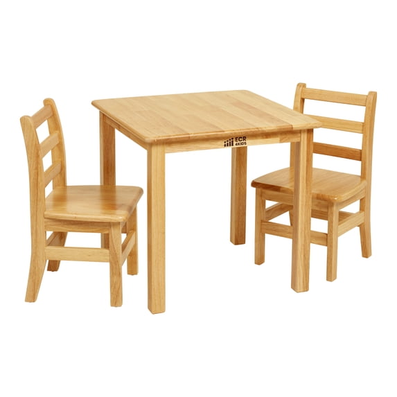 ECR4Kids 24in x 24in Hardwood Table and Two 12in Chairs, Honey, 3-Piece