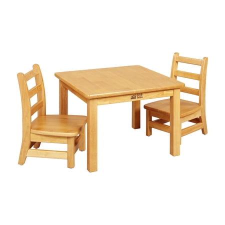 ECR4Kids 24in x 24in Square Hardwood Table with 16in Legs and Two 8in Chairs, Honey